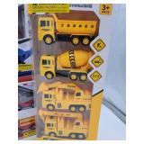 2 TRUCKS SETS AND HELICOPTOR TOY SETS