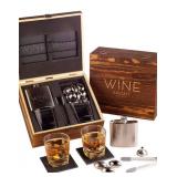 UPSCALE WHISKEY KIT WITH FLASK AND FOOTBALL CHILLING CUBES