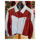 HEIN GERICKE WOMANS GRAYRED AND WHITE LEATHER JACKET