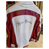 HEIN GERICKE WOMANS GRAYRED AND WHITE LEATHER JACKET