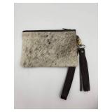 COWHIDE WRISTLET PURSE WITH LEATHER FRINGE KEY CHAIN