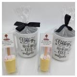 2 BABY ITS FREEKIN COLD UTSIDE MUGS WITH 2 WHITE HOT CHOCOLATE SHOTS WITH MINI MALLOWS