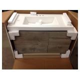 Domani Larissa 37 in. W x 19 in. D Wall Hung Bath Vanity in White Washed Oak with Cultured Marble Vanity Top in White with Sink see pictures