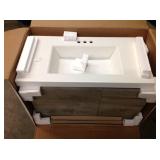 Domani Larissa 37 in. W x 19 in. D Wall Hung Bath Vanity in White Washed Oak with Cultured Marble Vanity Top in White with Sink see pictures