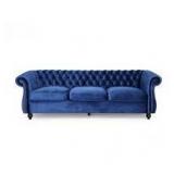 Noble House Sommerville Navy Blue Velvet 3-Seater Chesterfield Sofa with Flared Arms customer Returns see pictures