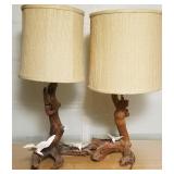 Vintage Driftwood Table Lamps with Seagulls