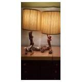 Vintage Driftwood Table Lamps with Seagulls