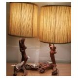 Vintage Driftwood Table Lamps with Seagulls