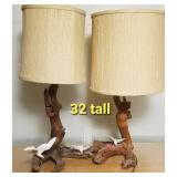 Vintage Driftwood Table Lamps with Seagulls