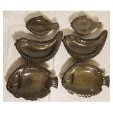 1950s French Vintage Barry Pottery Set of 6 Fish Bowls