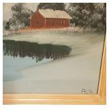 Folk Art Winterscape Acrylic on Board by Alma Liljemark