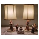 Goebel Hummel Table Lamps 44/A & B plus Hummel Figurines