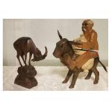 Carved Wooden Donkey Cigarette Dispenser & Ram Statue