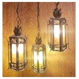 Gothic Chain Chandelier with Amber Glass Pane