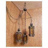 Gothic Chain Chandelier with Amber Glass Pane
