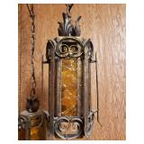 Gothic Chain Chandelier with Amber Glass Pane