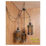 Gothic Chain Chandelier with Amber Glass Pane
