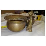 Brass Spittoon, Planter & Cat.