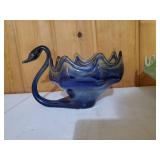 Two Vintage Handblown Glass Swan Bowls