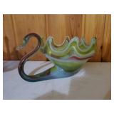 Two Vintage Handblown Glass Swan Bowls