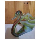 Two Vintage Handblown Glass Swan Bowls