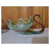 Two Vintage Handblown Glass Swan Bowls
