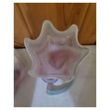 Three Pieces Of Pink Handblown Glass Art