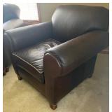 Classy Pair of Brown Faux Leather Chairs and an Ottoman
