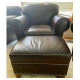 Classy Pair of Brown Faux Leather Chairs and an Ottoman
