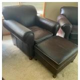 Classy Pair of Brown Faux Leather Chairs and an Ottoman