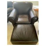 Classy Pair of Brown Faux Leather Chairs and an Ottoman