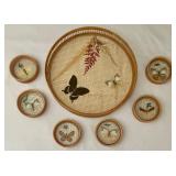 Vintage Butterfly Themed Tray and Matching Coasters