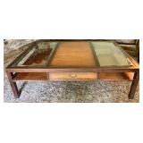 Vintage Glass and Wood Top Coffee Table