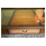 Vintage Glass and Wood Top Coffee Table