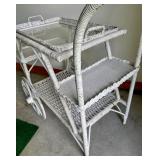 Wonderful White Wicker Cart with a Glass Top