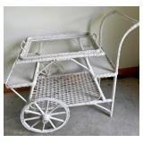 Wonderful White Wicker Cart with a Glass Top