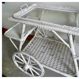 Wonderful White Wicker Cart with a Glass Top