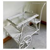 Wonderful White Wicker Cart with a Glass Top