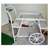 Wonderful White Wicker Cart with a Glass Top