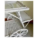 Wonderful White Wicker Cart with a Glass Top