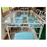 Vintage White Metal Table with a Glass Top and 6 Chairs