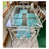 Vintage White Metal Table with a Glass Top and 6 Chairs