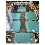 Vintage White Metal Table with a Glass Top and 6 Chairs