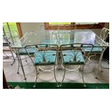 Vintage White Metal Table with a Glass Top and 6 Chairs