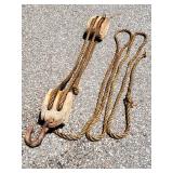 Vintage (2) Wooden Pulley Rope Setup Lot