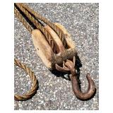 Vintage (2) Wooden Pulley Rope Setup Lot