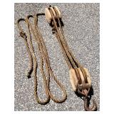 Vintage (2) Wooden Pulley Rope Setup Lot