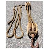 Vintage (2) Wooden Pulley Rope Setup Lot