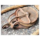 Vintage Wooden Pulley and Rope Lot