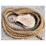 Vintage Wooden Pulley and Rope Lot